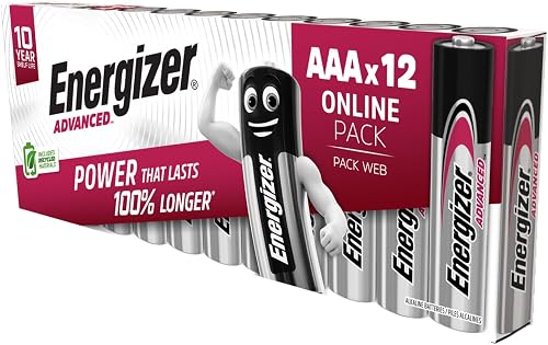 Energizer Advanced AAA Batteries 1.5 V Alkaline, Powerful & Durable, Pack of 12