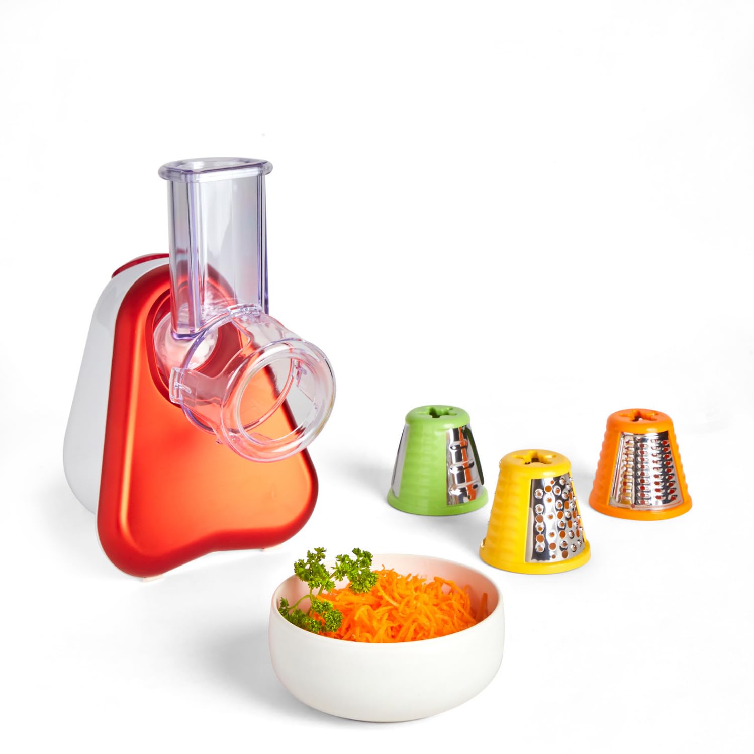 Moulinex Fresh Express 3 in 1, Tritatutto Elettrico, Affettatutto, Grattugia Elettrica, 3 Funzioni di Taglio, 200 W, Colore Rosso, DJ7535