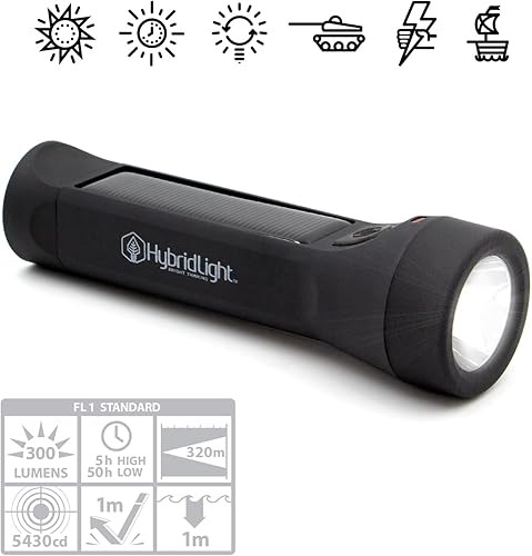 Miniatura 9 de HYBRIDLIGHT Journey 300 - Linterna solar LED impermeable con cargador de teléfono USB, color negro