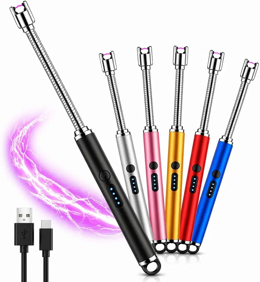 Isqueiro Acendedor Elétrico Recarregável USB para Cozinha Flexível para Fogão Vela e Churrasqueira sem Gás Arco Plasma Portátil Seguro à Prova de Vento Bateria Durável Design Moderno