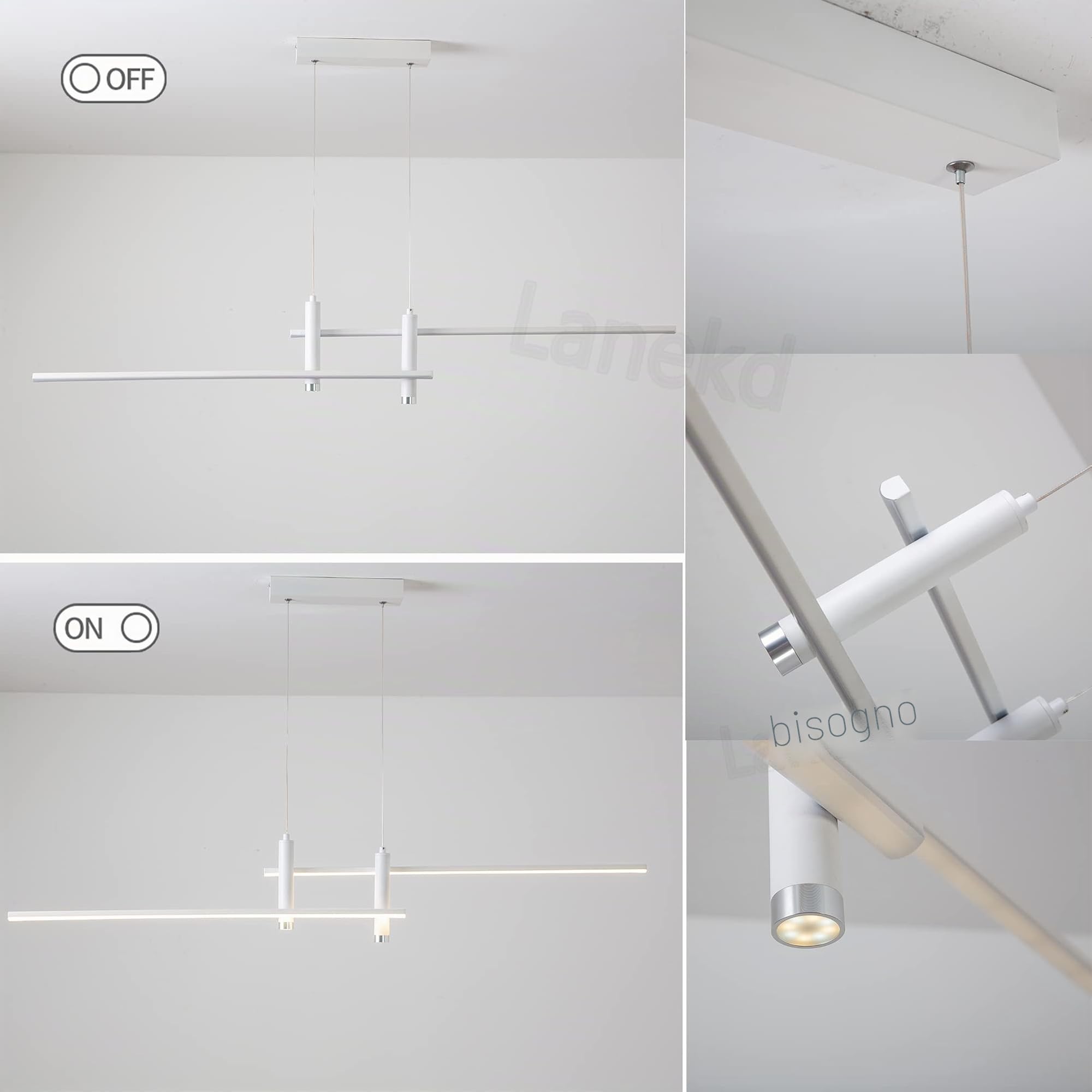 Moderna Lampada a Sospensione LED Lampadario Dimmerabile Tavolo da Pranzo Cucina Salotto con Telecomando Plafoniera Altezza Regolabile Sala da Pranzo Camera da Letto Ufficio Soggiorno (Bianco, L120cm)