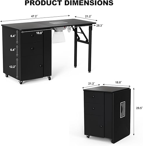 Miniatura 2 de Mesa de manicura plegable para uñas, estación de escritorio plegable de uñas para tecnología de uñas con ventilación eléctrica de corriente