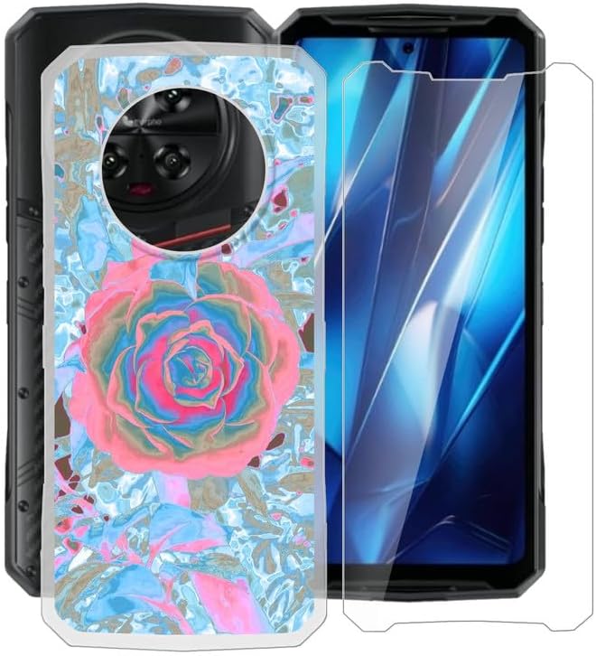 Phone Case + Screen Protector for Doogee DK10 (6.67"), Ultra Thin Shockproof Soft Silicone Clear Cover for Doogee DK10 Case with Tempered Glass - Flowers Blossom