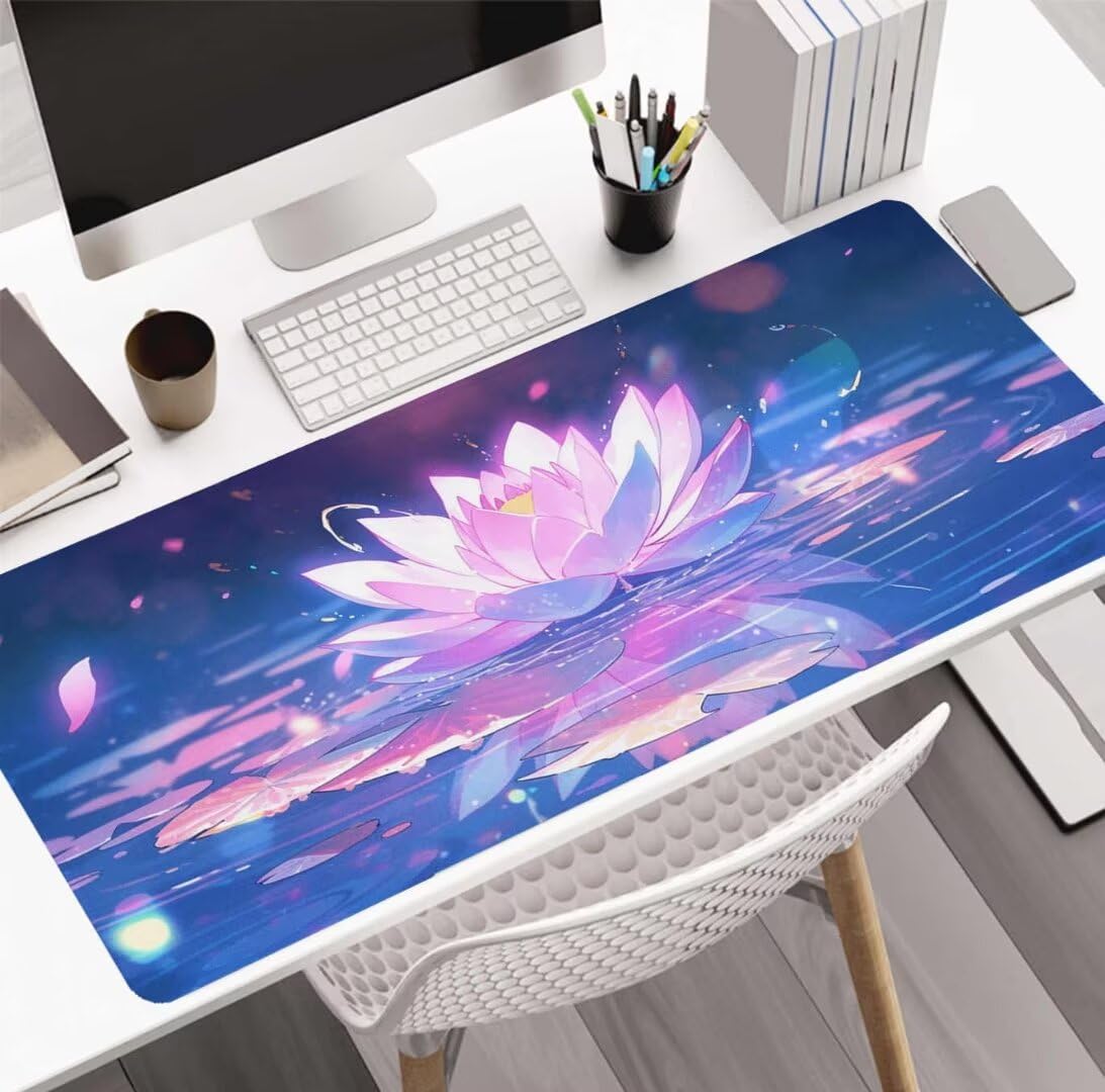 Lotus Podkładka pod mysz, 140 x 70 x 0,4 cm, duża gamingowa podkładka pod mysz, rozszerzona podkładka ochronna na biurko, matowa, antypoślizgowa podstawa, duża podkładka pod mysz, podkładka pod mysz,