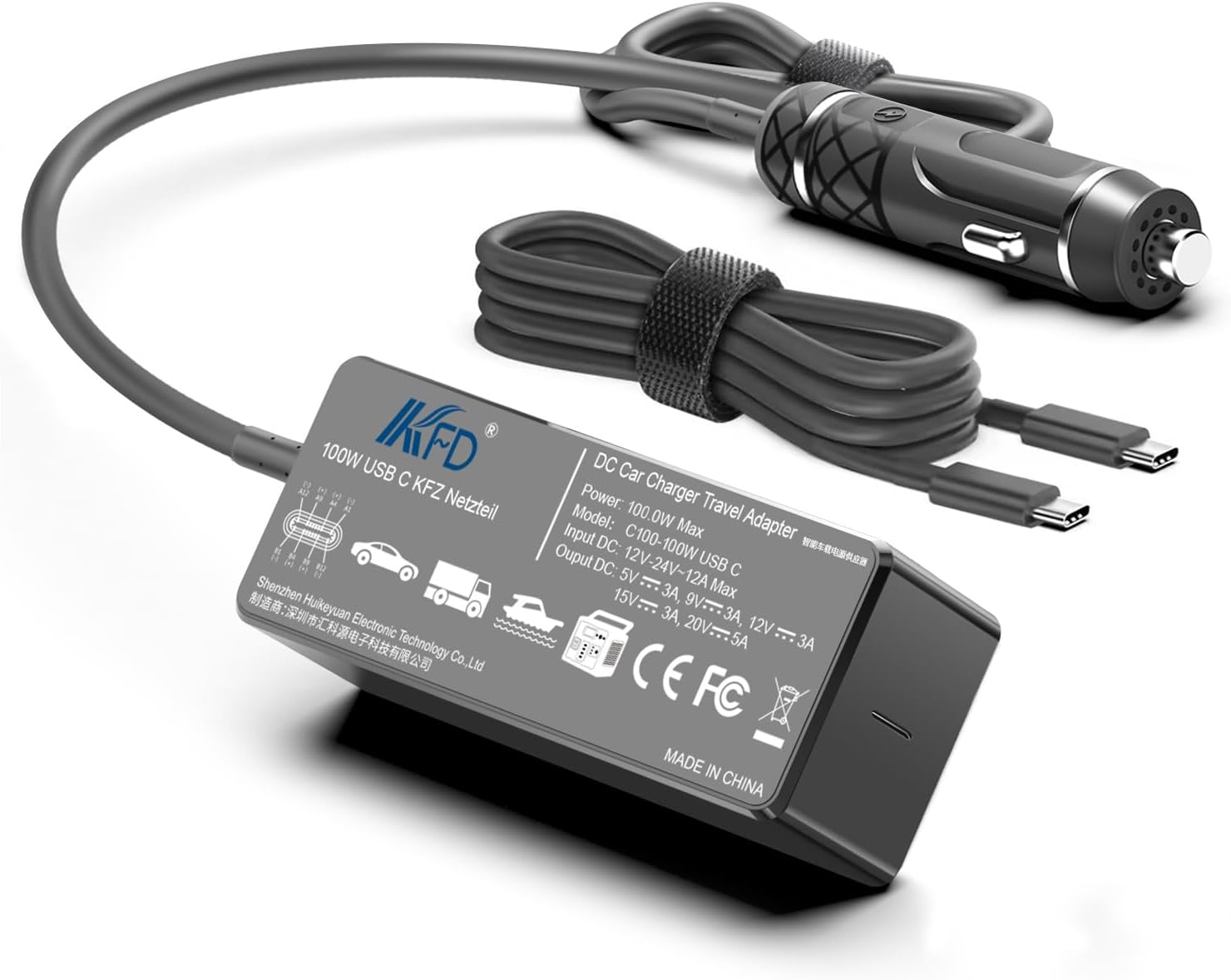 KFD USB C Laptop Car Charger PD 100W 96W 90W 87W 70W 67W 61W DC Adapter
