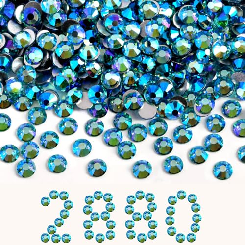 Image of Beadsland Flat Back Crystal Rhinestones Bulk, Aquamarine AB, SS30, 2880pcs | Flatback Glass Gems for Nails Crafts Clothes DIY Decoration, Glue Fix, 6.3-6.5mm