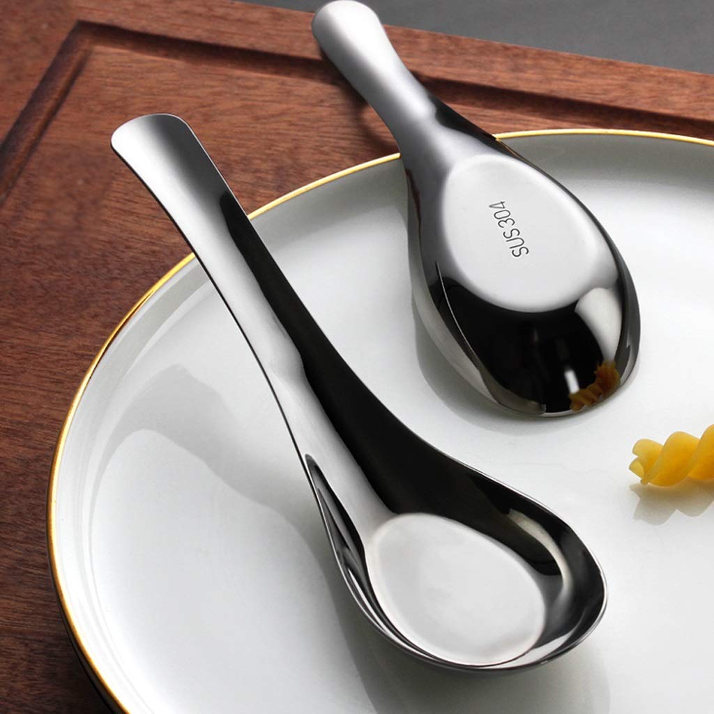 Cuillères à Soupe 4 pièces Cuillère en Acier Inoxydable, cuillère à Fond Plat, cuillère de ménage, cuillère à dîner, Conception Profonde, cuillère de Service de Grande ca,(M Size)