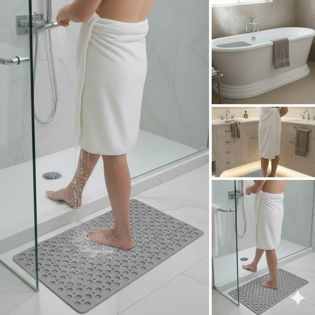 Non Sllip Shower Mat for Inside Shower Bath Mat for Shower, TPE Bathroom Mat 30x17 in (75x43 cm)