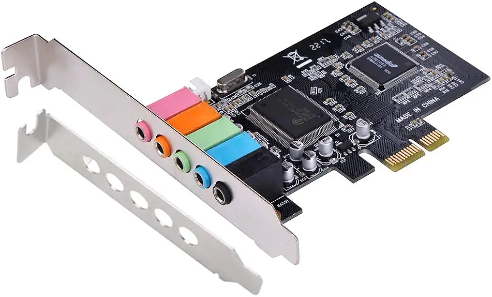 Placa de som PCIe para PC Windows, placa de som interna 5.1 com suporte de perfil baixo, placa de áudio PCI-e estéreo 3D, chip CMI8738 de 32/64 bits para Windows 7/8/10