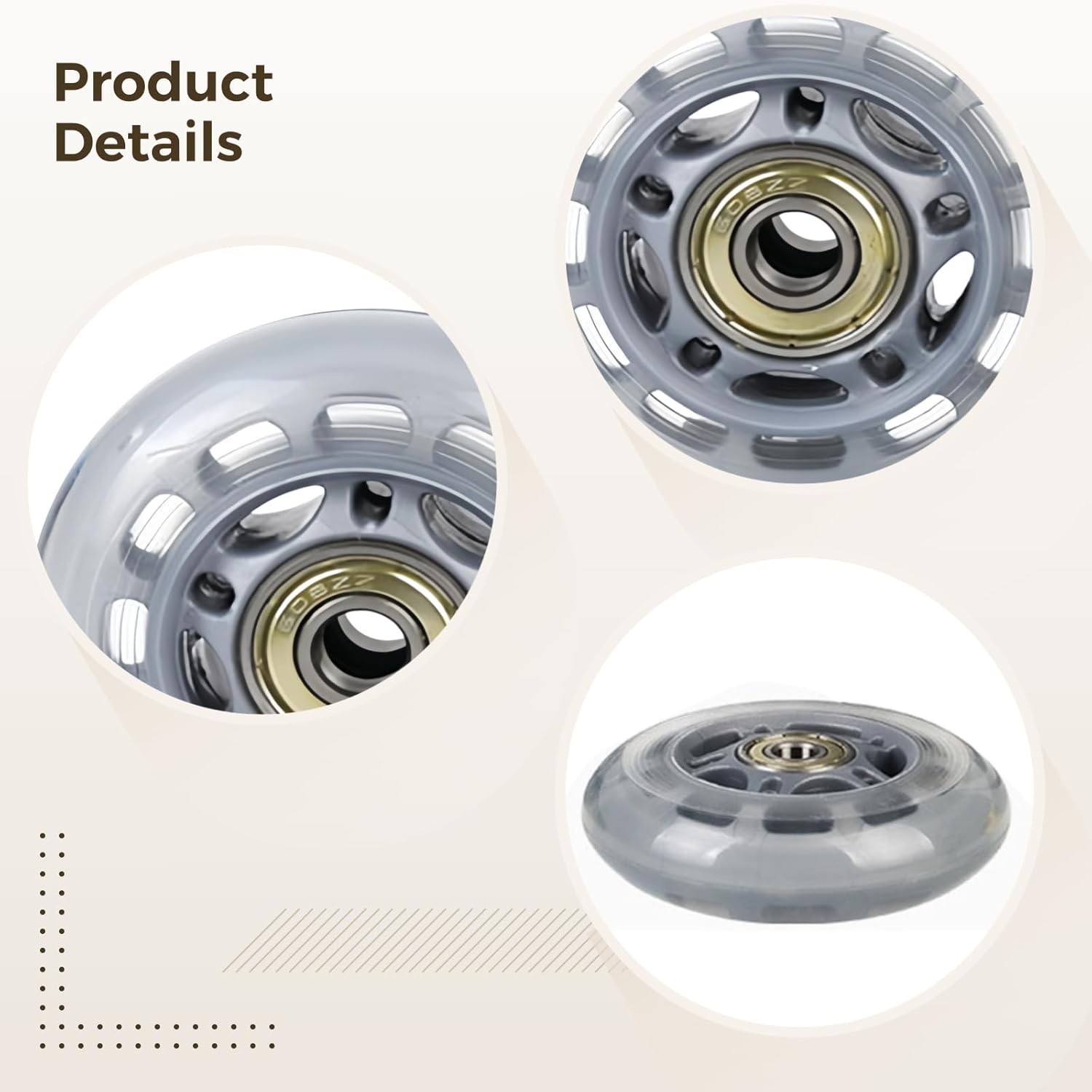 8-Pack 2.5 Inch Grey Pu Transparent Roller Skate Wheels, High-Performance for Inline Skates, Scooters, and Fitness Bikes