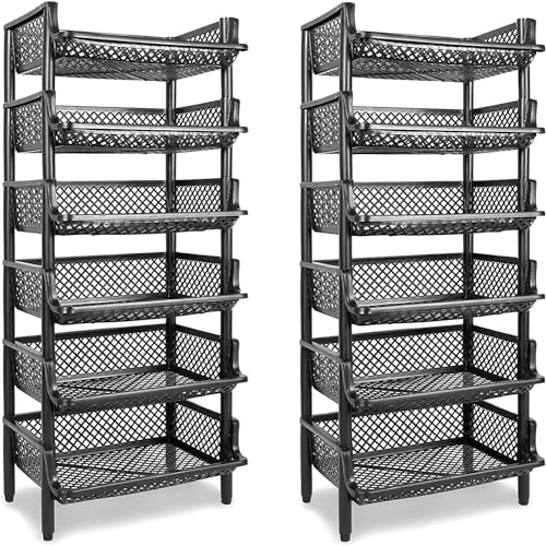 ARTECSIS Korbregal 2er Set Schwarz aus Kunststoff stapel-/erweiterbares Stecksystem als Stapelregal, insgesamt 12 Regalelemente
