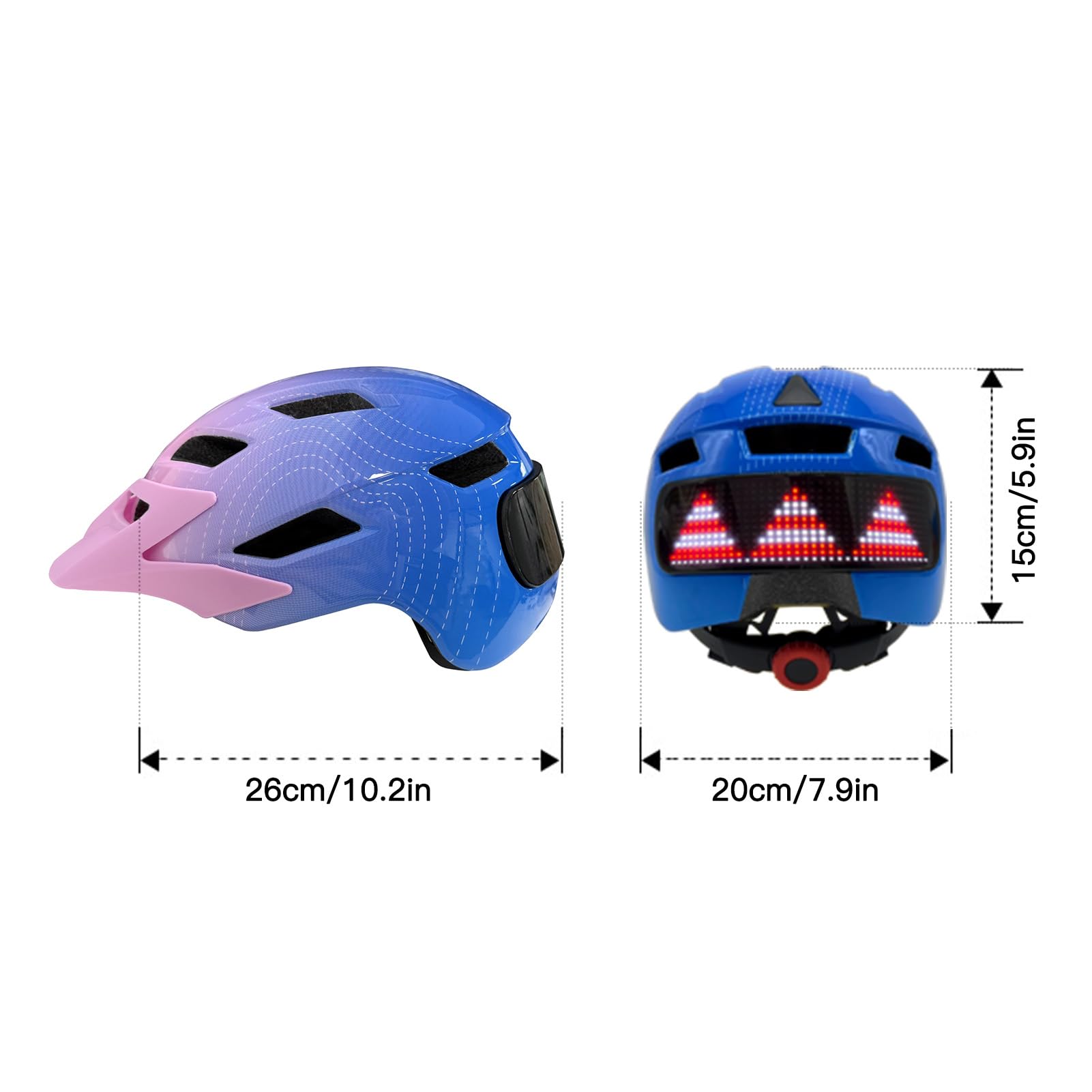 Casque de vélo pour enfants avec écran LED léger et réglable pour garçons et filles de 5 à 14 ans avec télécommande 64 motifs, doublure lavable pour cyclisme, scooter, patinage 52 à 56 cm