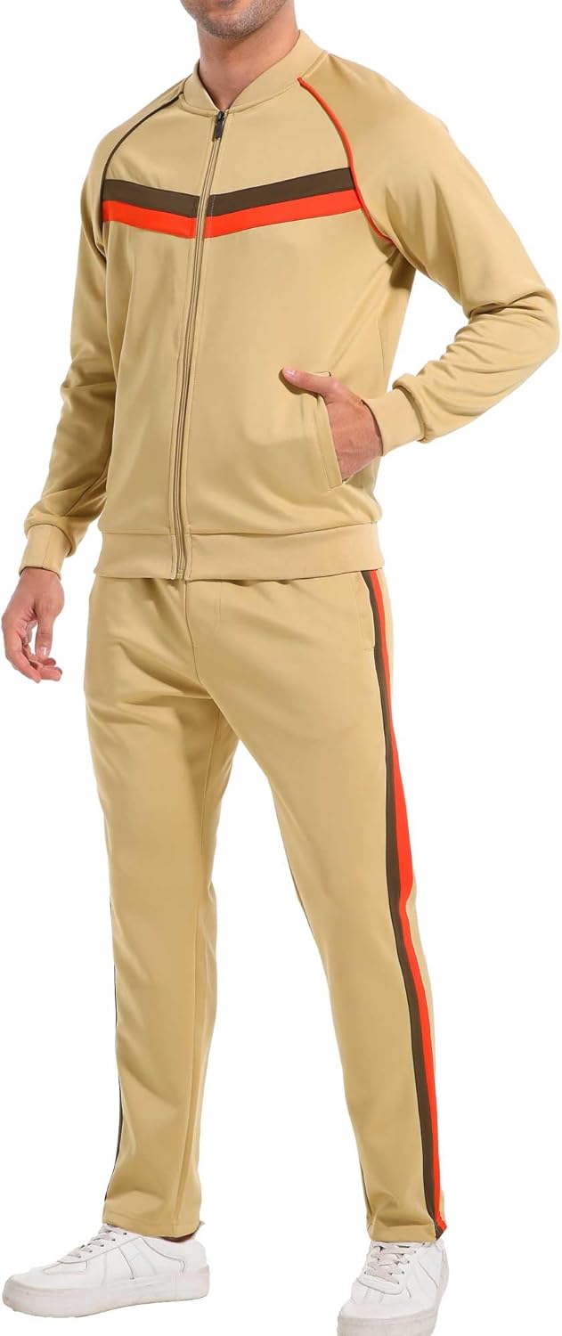 W JIANWANG Mens Tracksuit Sweatsuits 2 Piece Casual Jogging Warm Up Full Zip Athletic Long Sleeve Sets