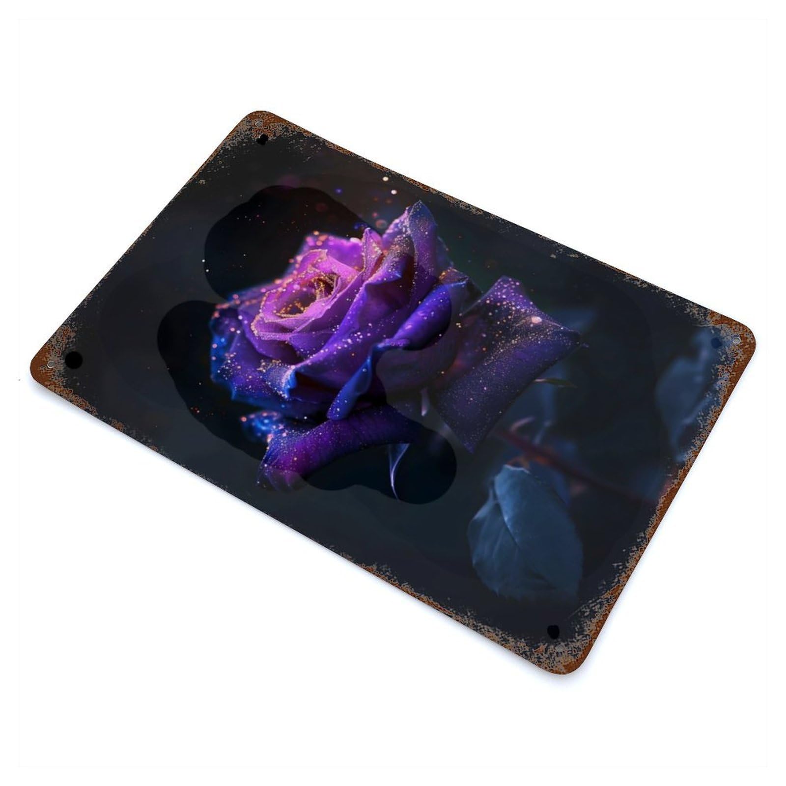 Purple Rose 11.8"x7.9" Rustic Tin Plaque, Farmhouse Wall Decor for Basement, Hobby Room And Garage Decor