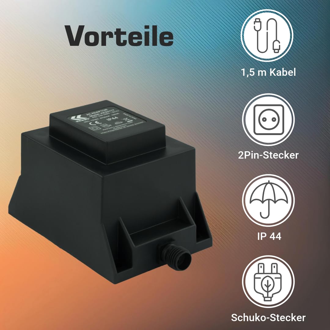 KERRY ELECTRONICS Netzteil 105 Watt IP44, LED-Trafo, Transformator 230V auf 12V, Netzkabel 2-Pin-Stecker, Netzstecker 2 Polig, 12V Adapter, Netzteil-Adapter, Netzgerät, Netzadapter