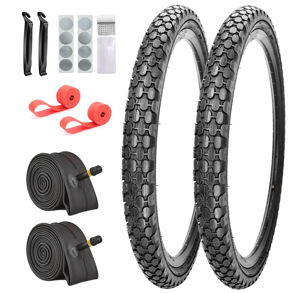 2 Pack 26"x2.125" Inch Cruiser Bike Tires and Tubes,Black Wall Beach Bicycle Tires with 2 Levers AV Valves,2 Rim Strips,Glueless Self-Adhesive Patches