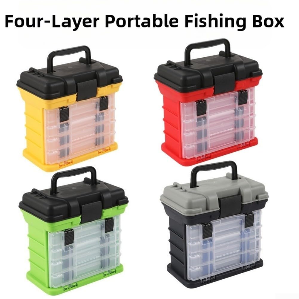 Scatola portaoggetti da pesca a quattro strati con scomparti multipli e manico portatile per un'organizzazione efficiente degli attrezzi da pesca (rosso)