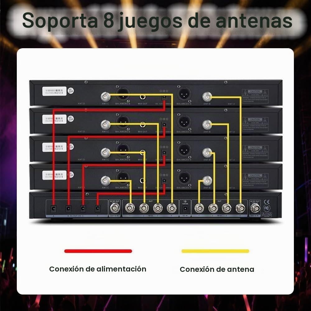Amplificador de señal de micrófono inalámbrico, distribución de antena UHF, 8/16 puertos de entrada/salida, rango de frecuencia de 400 a 950 MHz, con 2 paletas de antena direccional activa. 8Input