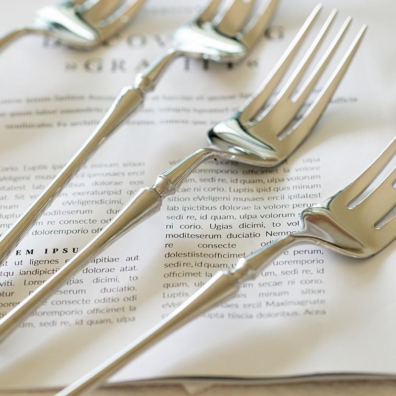 Silverware Flatware Set, 1/4/6/8 Pieces Dinner Fork 304 Stainless Steel Fork Restaurant Mirror Steak Fork Home Hotel (Color : Silver, Size : 6Pcs)