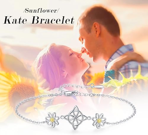 Miniatura 7 de Midir&Etain Pulseras de protección de margaritas con nudo de brujas para mujer, pulsera celta, Nudo De Bruja Plata 925, pulsera original de buena