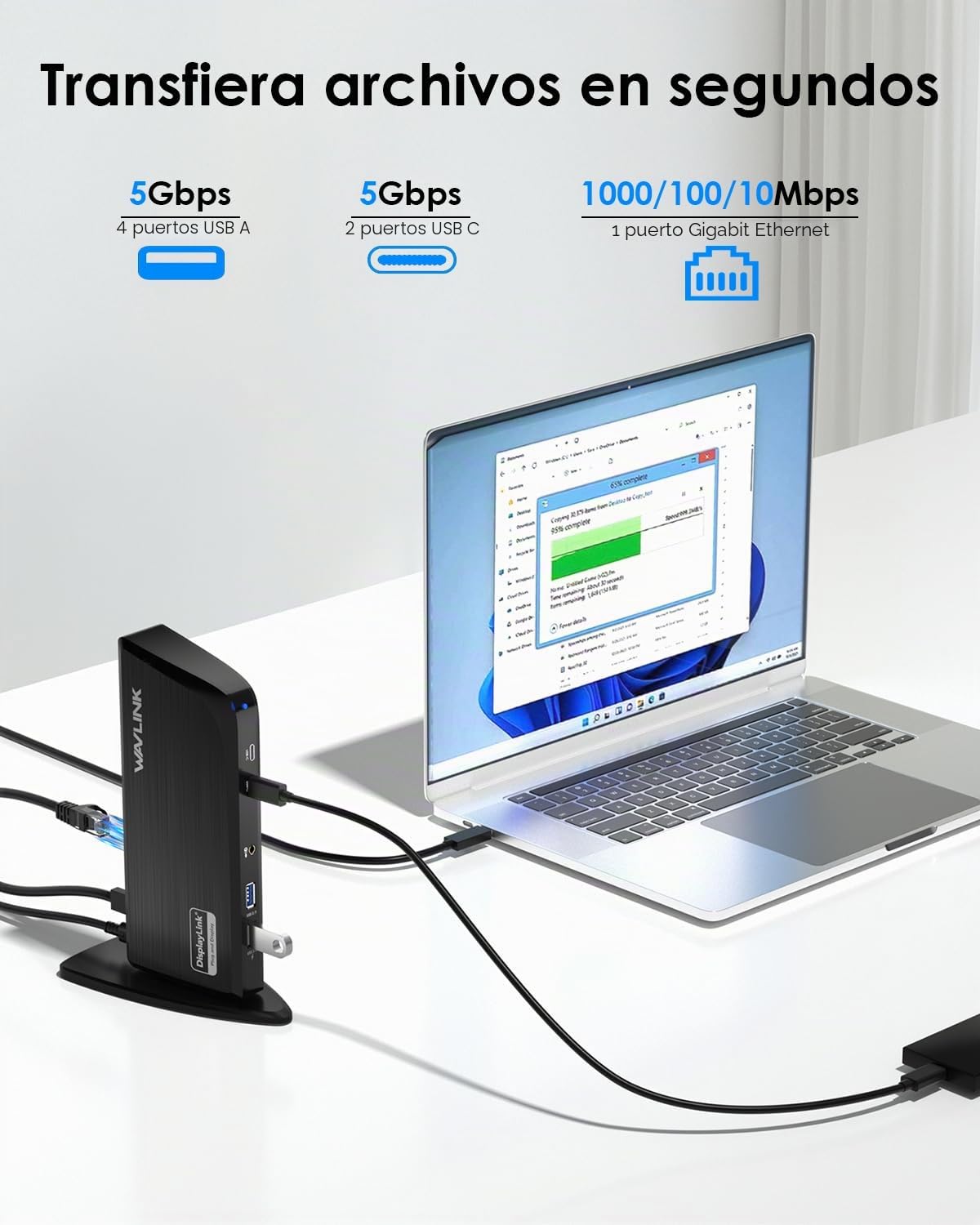 WAVLINK DisplayLink Docking Station Triple Pantalla (4K+ 2×2K HDMI/DVI) | 13-en-1 USB-C Docking Station,5Gbps USB-C/A, Ethernet. Compatible con Windows/Mac OS/MacBook Neo (Sin Carga de Laptop).