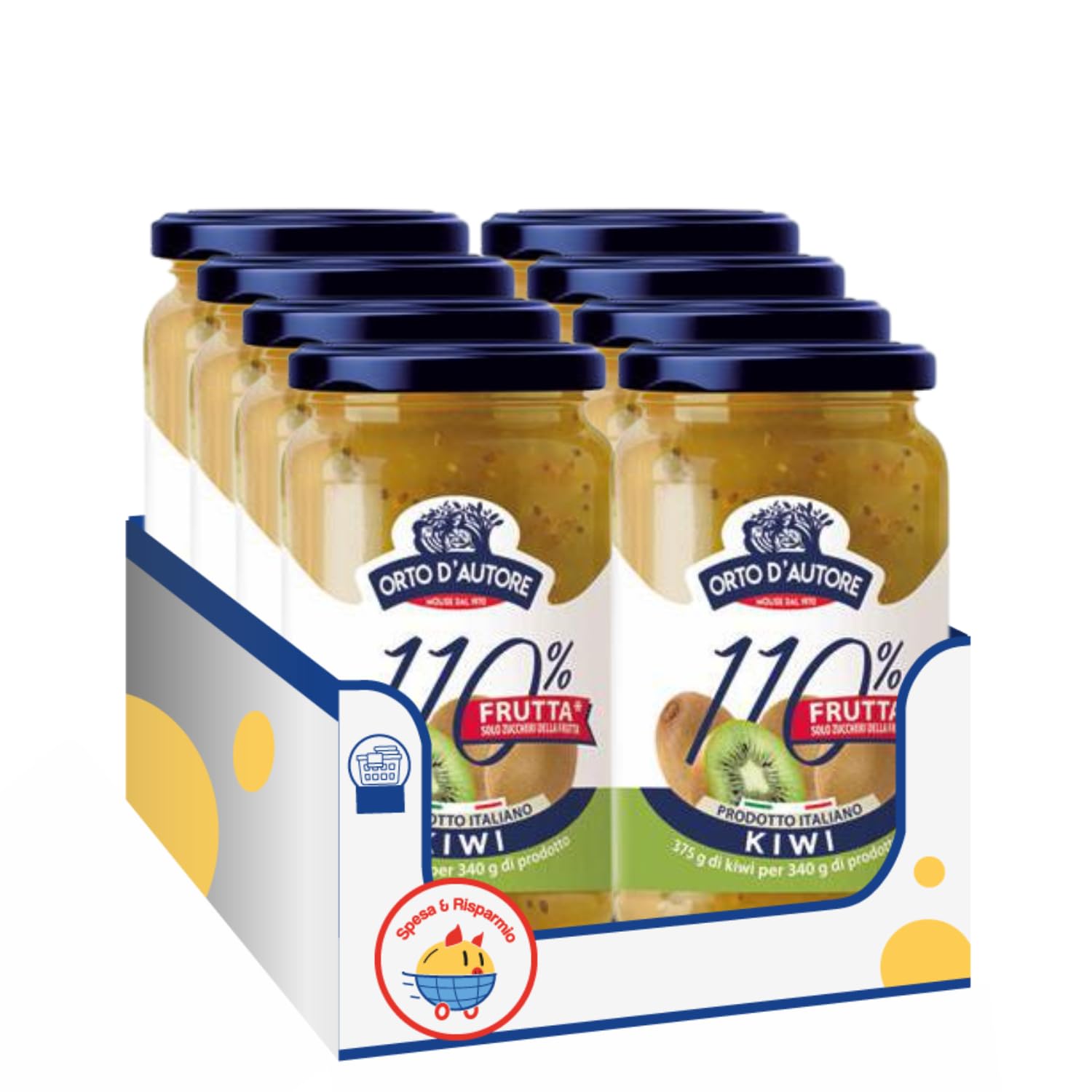 Preparato alla Frutta Kiwi 340g Spalmabile Dolce per Colazione e Dessert Qualità Italiana – Variazioni 4/8/12 Pezzi (8 PEZZI)