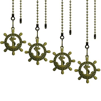 4 Pieces Dotlite Pull Chains Ceiling Fan Pull Chain Extension Fan Pull Chain Pendant 12 Inch Ceiling Fan Chain Extender Ornament with Ball Fan Chain Connector, Rudder (Bronze)