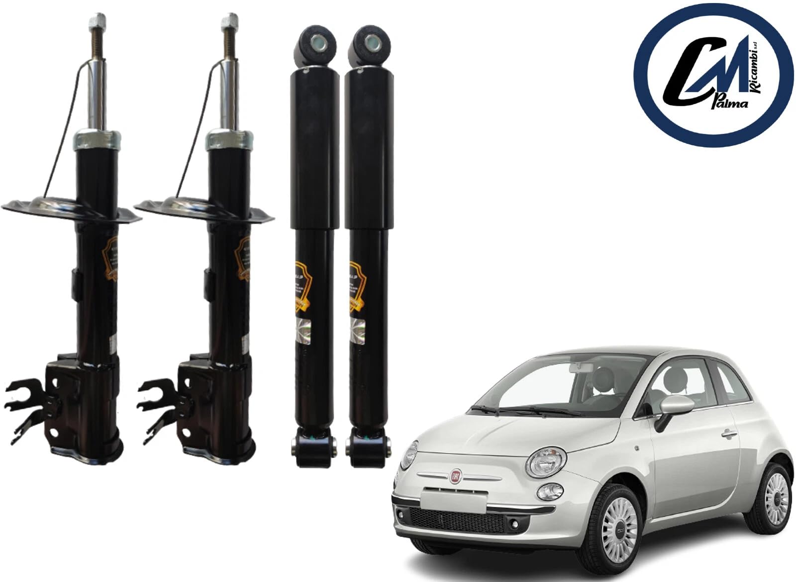 KIT 4 AMMORTIZZATORI ANT + POST +SUPPORTI ANTERIORI +TAMPONI PER 500 DAL 2007