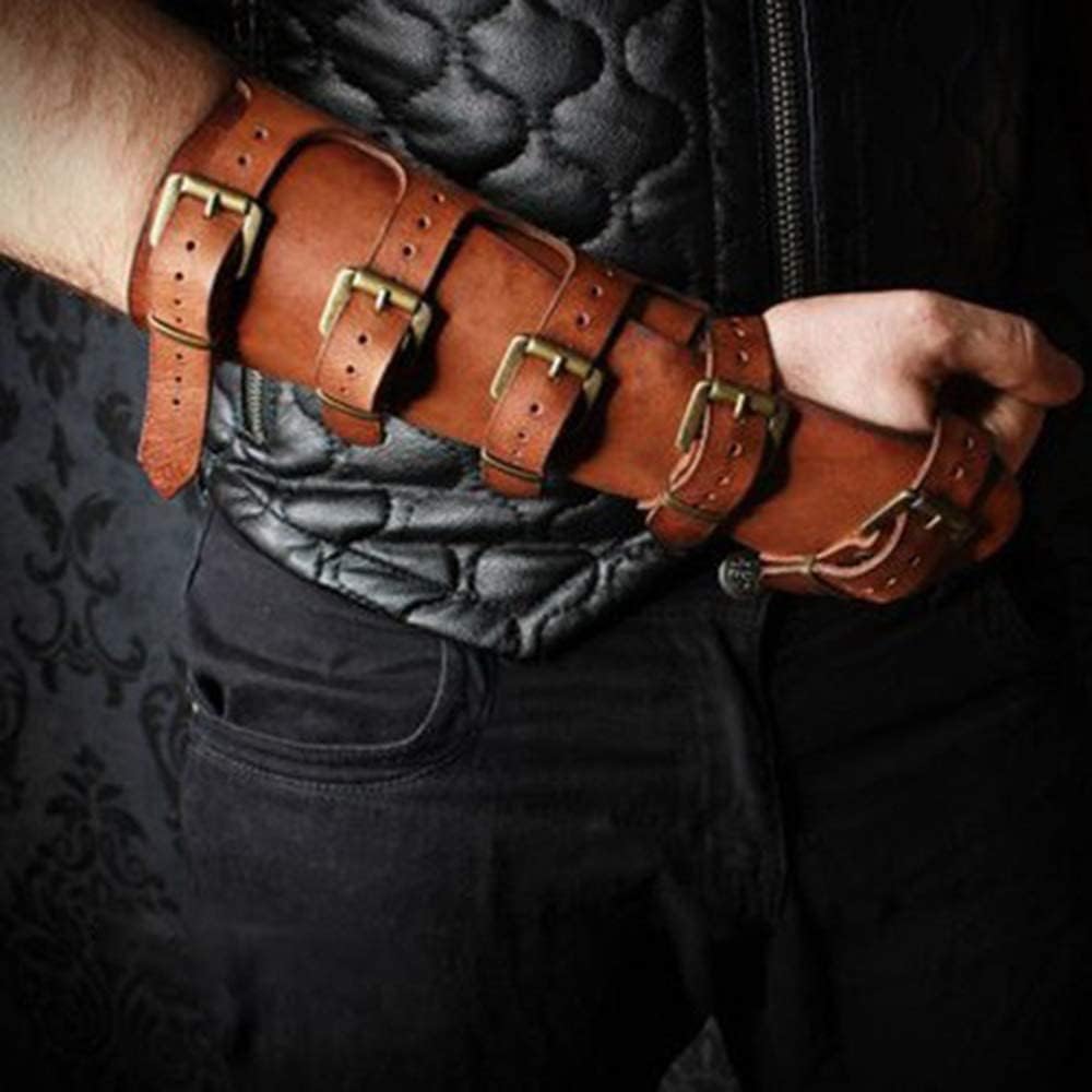 Syktkmx Gauntlet Wristband Medieval Vambrace Arm Cuff Armor Buckled Punk Gothic Faux Leather Costume Bracer - Image 4