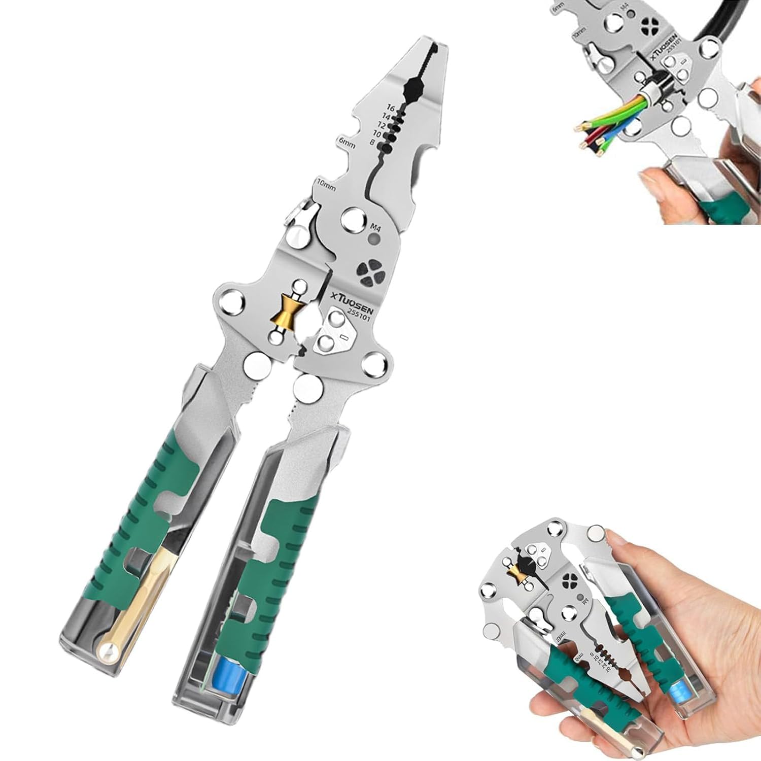 Electrical Pliers, Folding Stylus Screwdriver Wire Stripper, Multitool Wire Stripper Cutter, Insulated Multitool with Voltage Tester for Electricians,Crimper Tool with Ergonomic Non-Slip Grip (A-1pc)