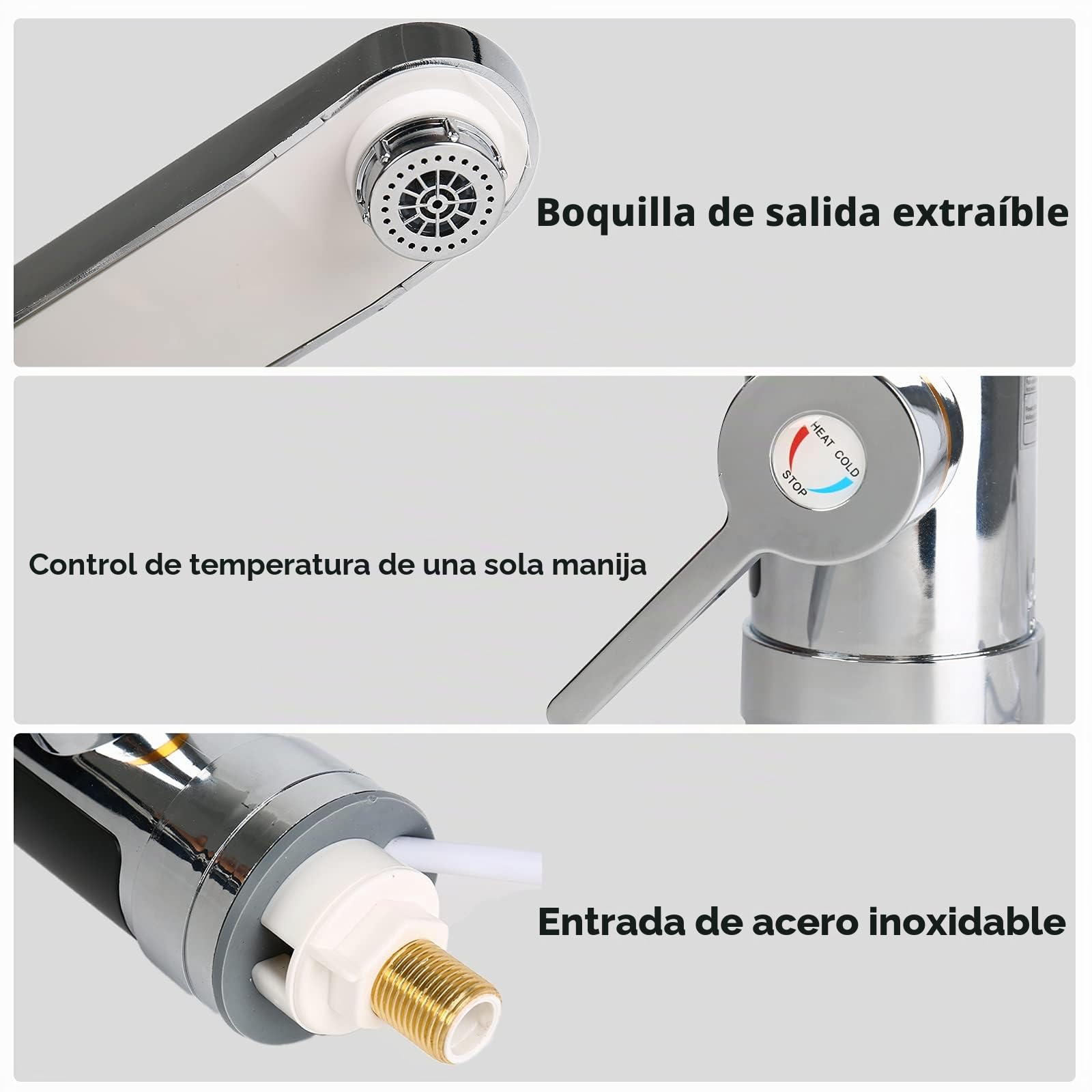 Grifo eléctrico giratorio de 360° - Grifo de calentamiento rápido - 3000 W - Con indicador de temperatura LED - Para baño - Cocina pequeña (Tipo A)