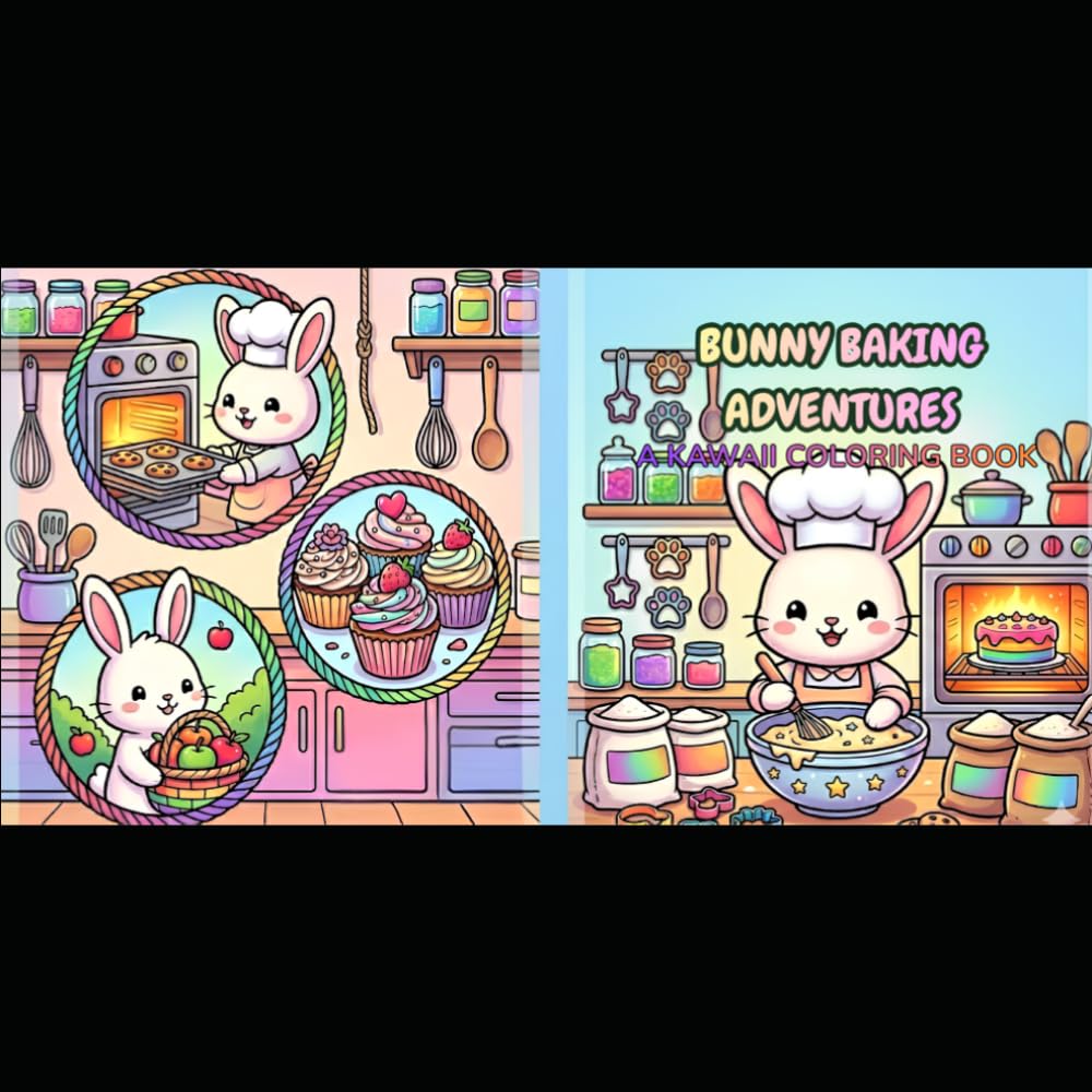 Bunny Baking Adventures: A Kawaii Coloring Book: Simple and Sweet Designs of Chibi Bunnies in the Kitchen for Kids, Toddlers, and Kawaii Lovers