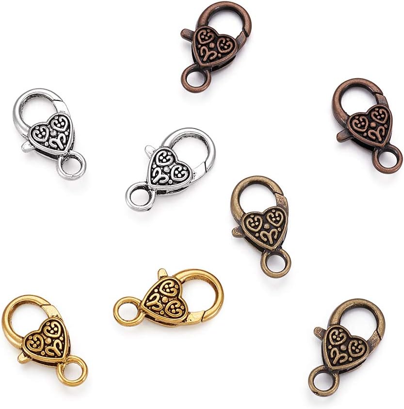 KISSITTY 40-Piece 4 Colors Tibetan Antique Large Heart Lobster Clasps 1x0.55 Inch (25.5x14mm) Jewelry Making Findings - Image 6