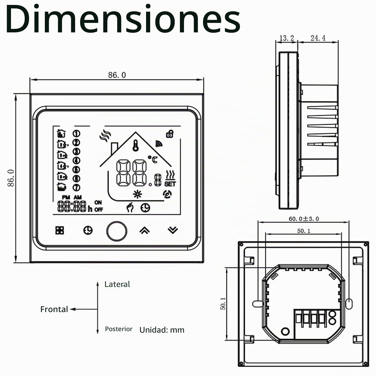 Series 002 Termostato Inteligente WiFi 16A para Calefacción Eléctrica, Termostato de Ambiente con Control por Voz y Programable Compatible con Tuya App, Alexa y Google Home(Blanco)