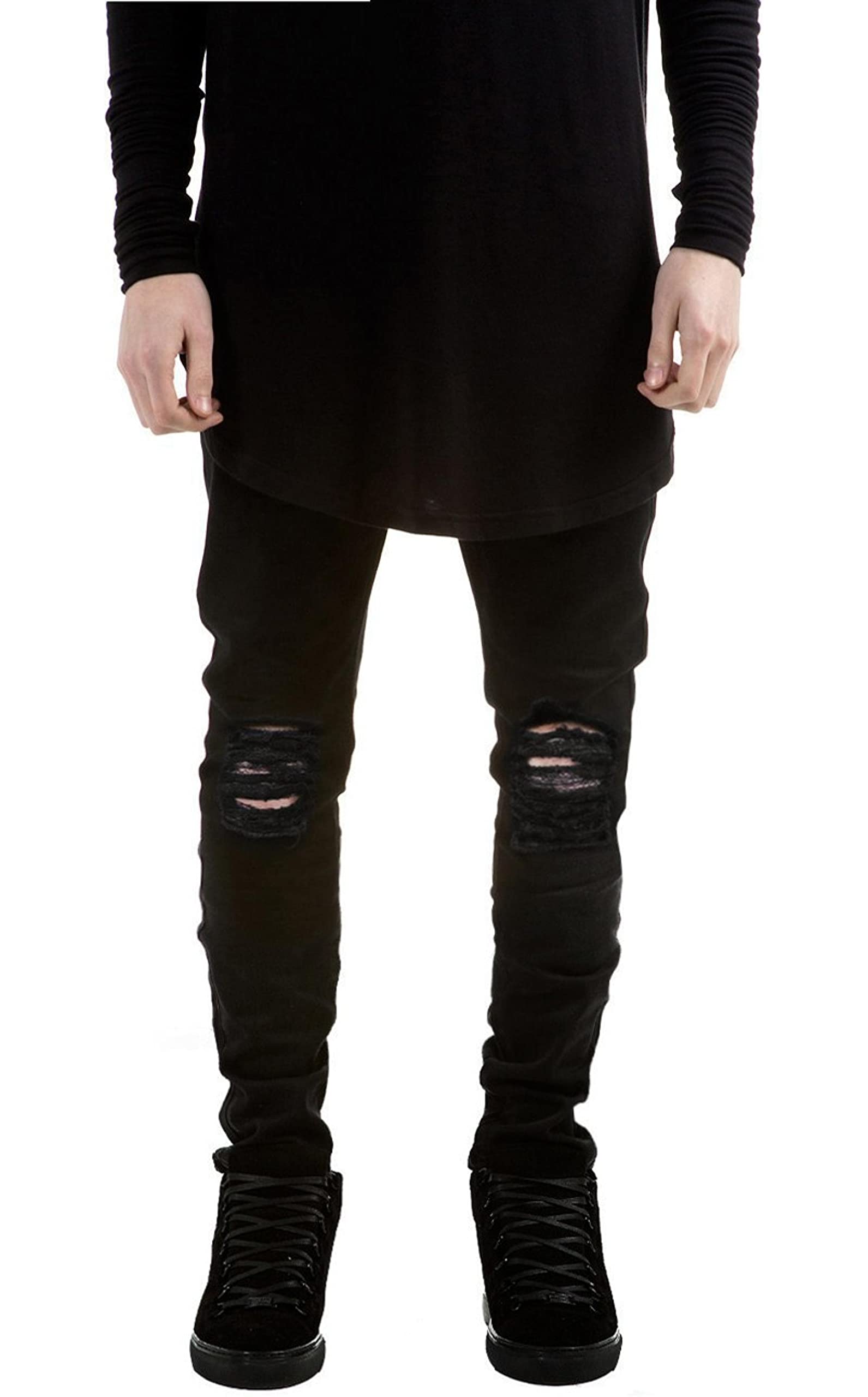 WQZYY&ASDCD Jeans Pantalon Zerrissene Jeans Herren Destroyed Denim Jeans Mit Löchern Denim Skinny Slim Flexible Jean Scratched Biker Jeans Elastische Hose