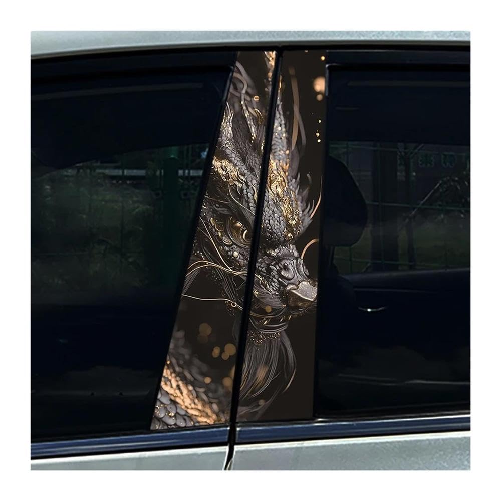 Body Parts 2PCS Car Center Column Waterproof Decals Graffiti Black Dragon Auto B-Pillar Stickers(D)