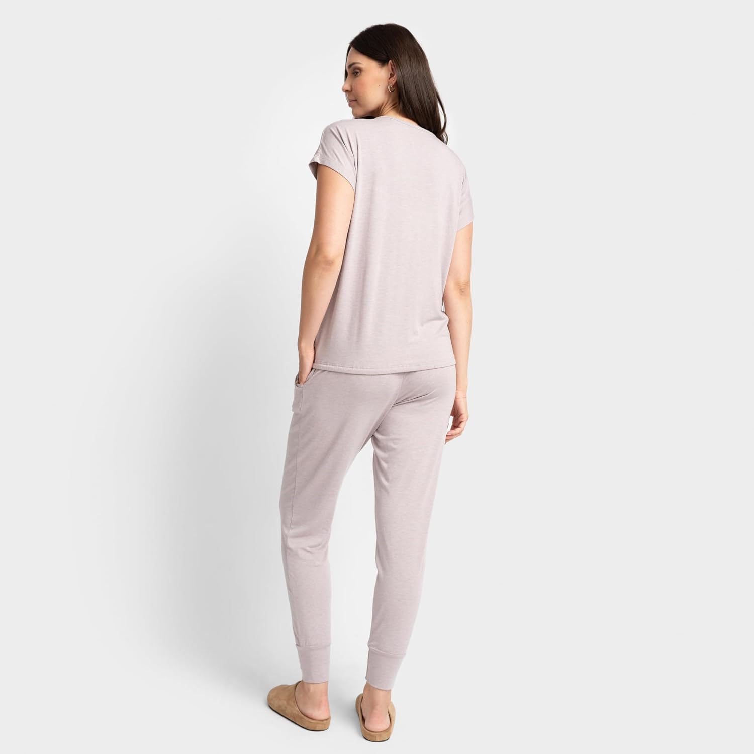 Seraphine Karen Maternity and Nursing Two Piece Lounge Set, Short Sleeve, Matching Pregnancy Loungewear and Mom Postpartum Clothes for Women, Lilac, S - Image 4