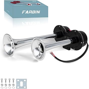 FARBIN Train horn 12V Electric Loud Truck Horn for Car Dual Horns for Motorcycle Truck Pickup SUV Boat Silver