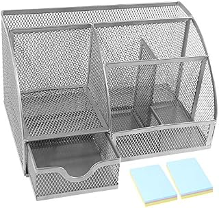 DARUITE Desk Organiser, Desk Tidy, Desk Tidy Organiser, Metal Mesh Pen Holder for Desk, Multifunctional Stationary Organiser Office Desk Organiser for Home/Office, Desk Supplies Organisers(Silver)