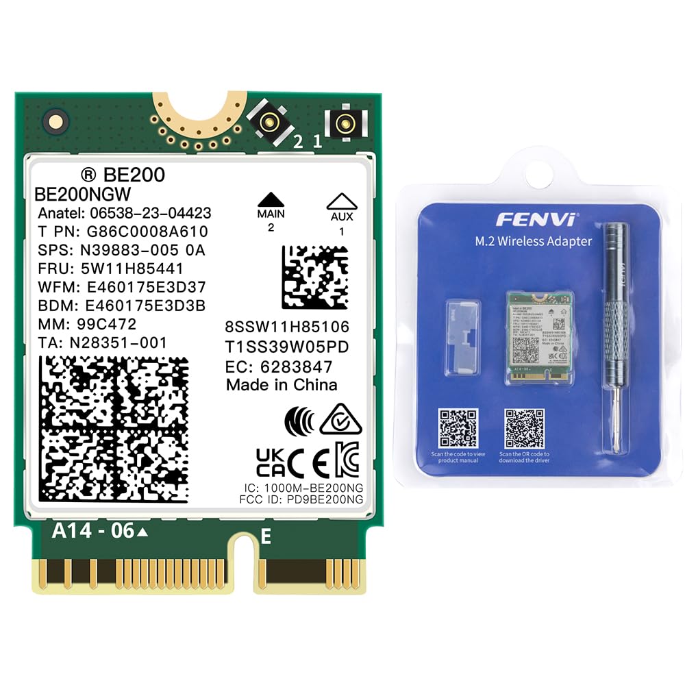 FENVI BE200NGW WiFi 7 Gaming Wireless Card,5800Mbps Tri-Band MLO M.2 Key-E