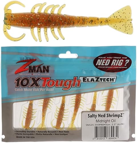 Z-Man SNS25-350PK6 Camarón Ned Salado 2.5" Aceite de medianoche Paquete de 6