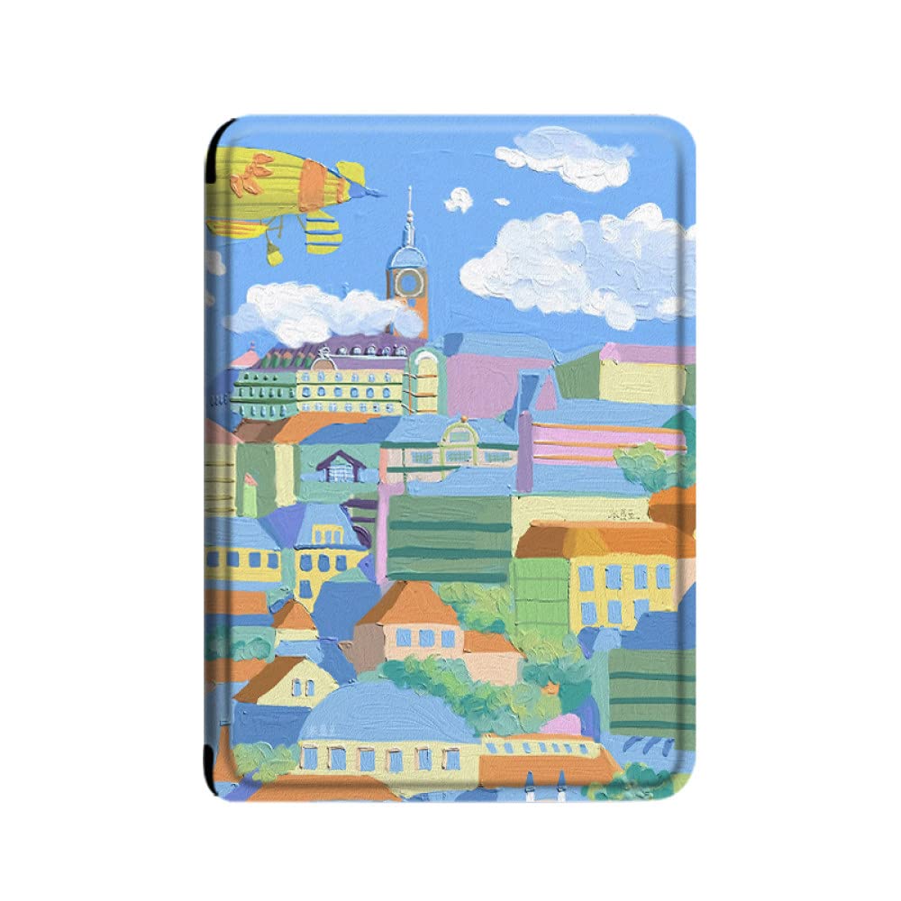 Custodia protettiva Slimshell per tutti i nuovi Kindle 6 pollici (11a generazione, versione 2022), non si adatta a Kindle Paperwhite e Kindle 2019, paesaggio urbano astratto fumetto illustrazione