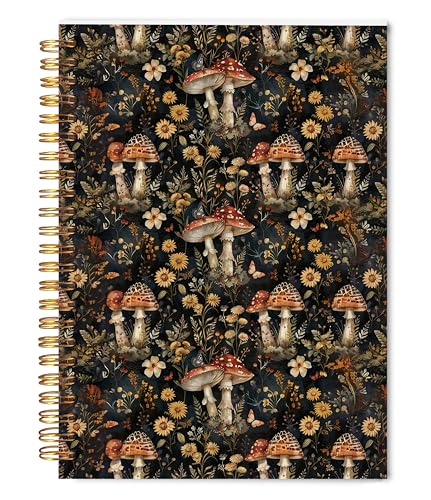 Carnet à spirales Dark Cottagecore motif champignon floral format A5 14x21 cm