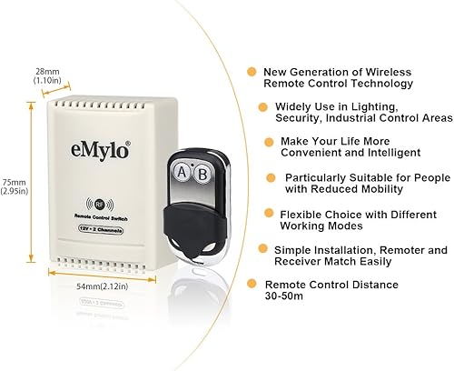 Miniatura 2 de eMylo DC 12V 2CH RF Relé inteligente Control remoto inalámbrico interruptor de luz puerta de garaje Abridor remoto 433Mhz transmisor con receptor de