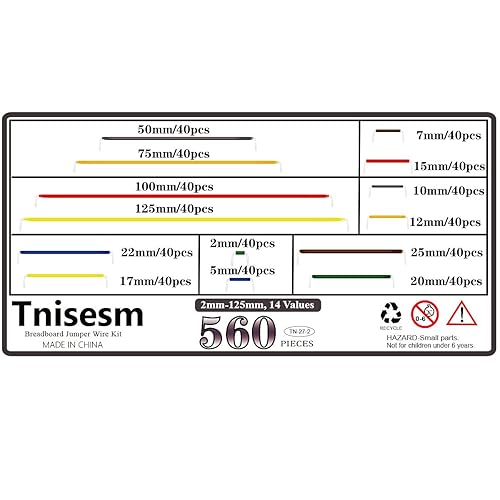 Miniatura 2 de Tnisesm 560 piezas 0.079-4.921 in 14 bóvedas Breadboard Jumper Wire Kit con pinzas curvadas para circuitos de soldadura de prototipos de placa de