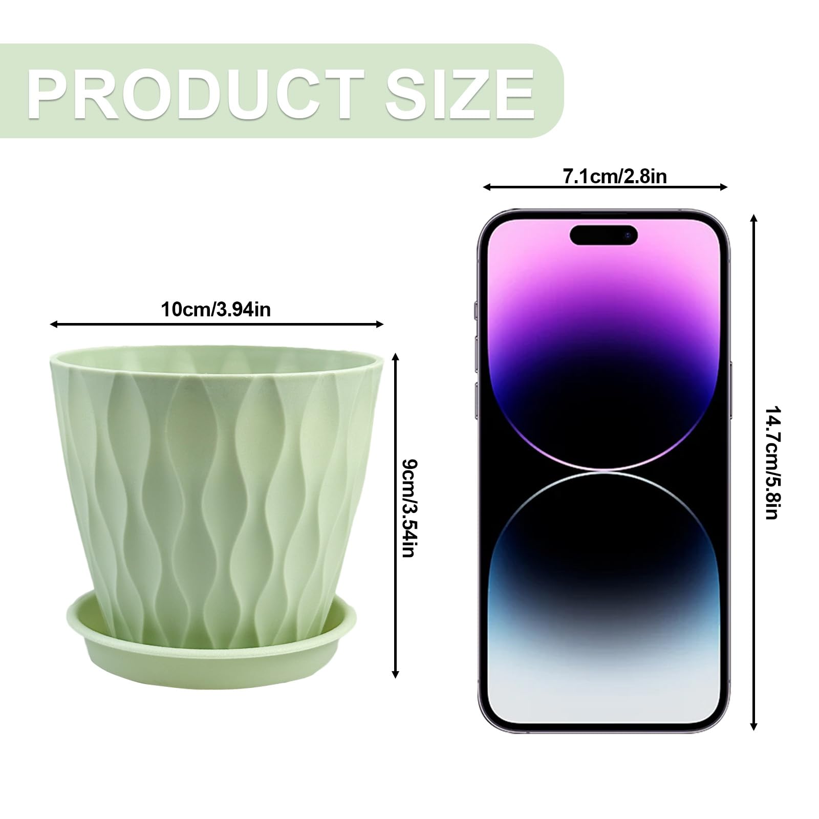 10cm/4-in Plant Pots Indoor 6 Pack Plastic Flower Pots with Drainage Holes and Saucers Modern Decorative Planters Succulent Indoor Outdoor Plants(6 Colours) - 3