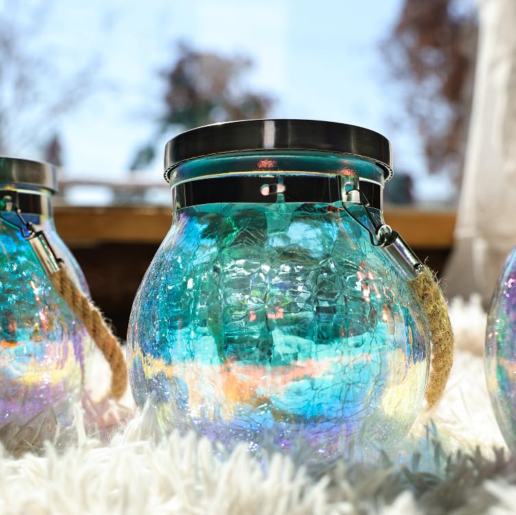 値下げ★ヴィンテージ★ガラス製コーン型インテリアライト２個セット Amazon.com: Cooo 6 Pack Heavy Crackle Glass Solar Lantern and 2