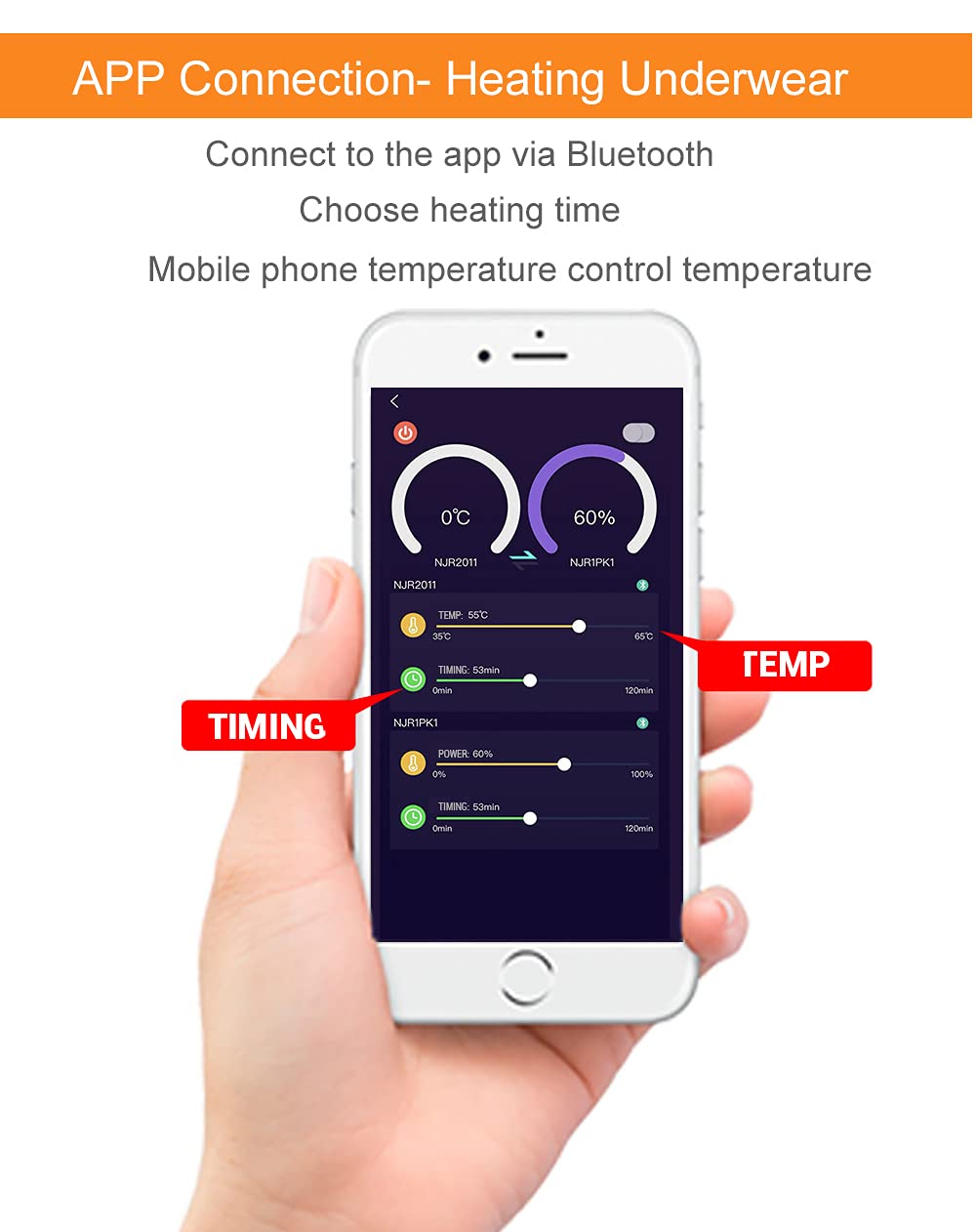 scosao Sous-vêtements chauffants pour homme et femme - Rechargeable par USB - Avec application de réglage de la température