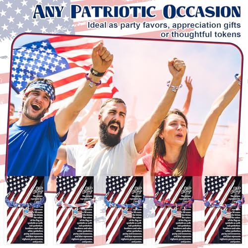 Liliful Veterans Day Gifts Bulk Patriotic Bracelets American Flag Bracelets Adjustable USA Independence 4th of July Gifts with Inspirational Card for Women Men Party Favors Celebration - Image 5