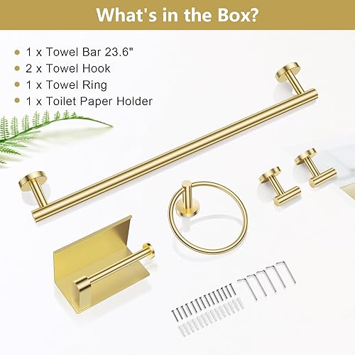 Miniatura 8 de TQKAG Juego de 5 soportes para toallas de baño, juego de accesorios de baño de oro cepillado, soporte de papel higiénico de acero inoxidable con
